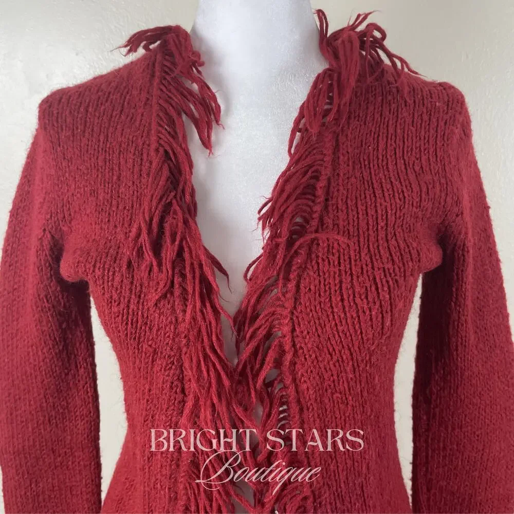 Rare Vintage Knit Cardigan Fringe ALT Red ASO Mary-Kate Olsen Ashley Olsen
